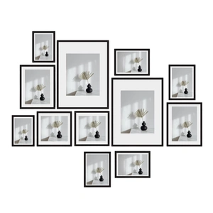 12 Pieces Photo Frame Set - Modern Gallery Wall Mixed Sizes Matt Black