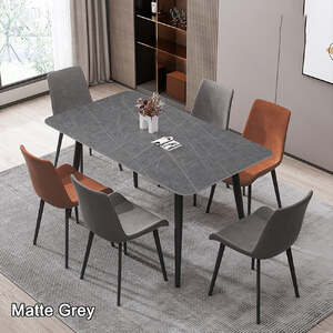 120x60cm Matte Grey Minimalist Slate Kitchen Dining Table Marble Lunch Dinner Table Solid Metal Legs