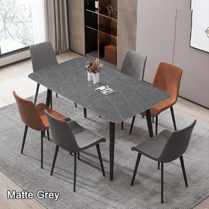 120 x 60cm Matte Grey Minimalist Slate Kitchen Dining Table Marble Lunch Dinner Table Solid Metal Legs