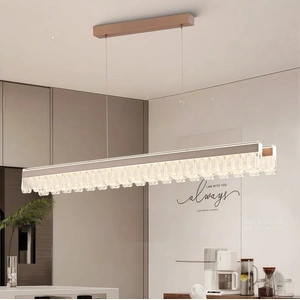 BAMDECOR A188 Nordic Dual Linear Dimmable Acrylic Kitchen Dining Table Pendant Light Minimalist Modern Lighting (Coffee)