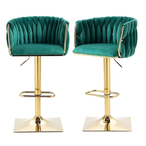 SERENITà Modern Velvet Breakfast Bar Stools Swivel Barstools Adjustable Counter Stools with Backrest Set of 2 Emarald Green