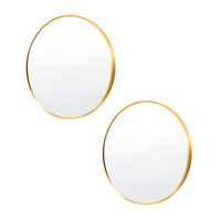 2 Set Wall Mirror Round Aluminum Frame Bathroom 50cm GOLD