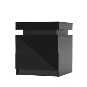 Bedside Table 2 Drawers RGB LED Bedroom Cabinet Nightstand Gloss AURORA BLACK