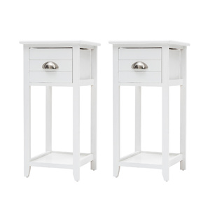 2X Bedside Table Drawer Vintage Side Table Storage Cabinet Bedroom VALERIE WHITE