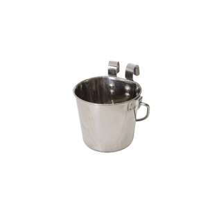2 x 2.8L Stainless Steel Pet Parrot Feeder Bowl Water Bowls Flat Sided Bucket with Riveted Hooks