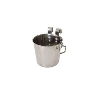 2 x 946ml Stainless Steel Pet Parrot Feeder Dog Cat Bowl Water Bowls Flat Sided Bucket with Riveted Hooks
