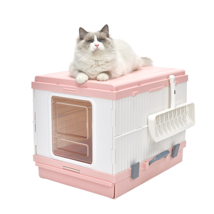 YES4PETS XL Portable Cat Toilet Litter Box Tray Foldable House with Handle and Scoop Pink