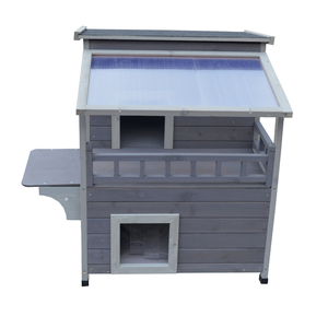 2 Story Outdoor Cat Shelter Condo with Escape Door Rainproof Kitty House