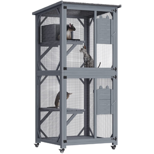 Pet Cat Shelter Condo with Escape Door Wooden Kitten Cage House