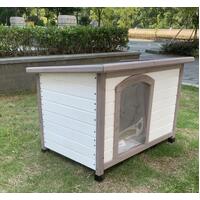 M Timber Pet Dog Kennel House Puppy Wooden Timber Cabin With Stripe White