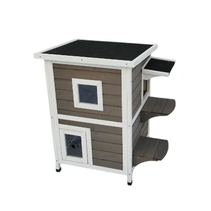 2 Story Cat Shelter Condo with Escape Door Rainproof Kitty House