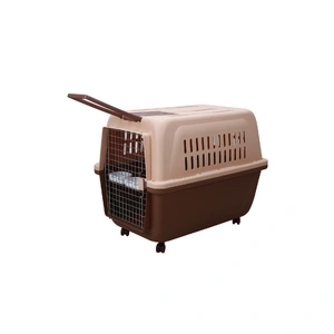 XL Plastic Kennels Pet Carrier Dog Cat Cage Crate With Handle and Removable Wheel Brown