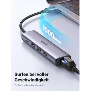 UGREEN 60554 USB 3.0 to Ethernet Adapter 5 in 1 Multiport Hub with Gigabit RJ45