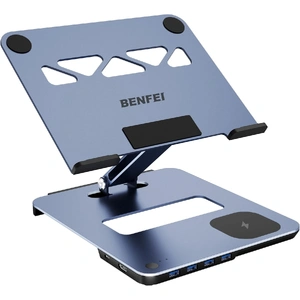000366GY Laptop Stand with USB C Hub, Multi Function With USB and KVM Switch and 15W Wireless Charger