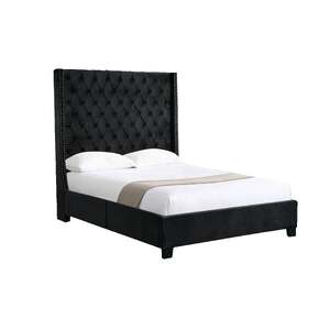Ella Winged Bed 180cm - King Size - Black Velvet