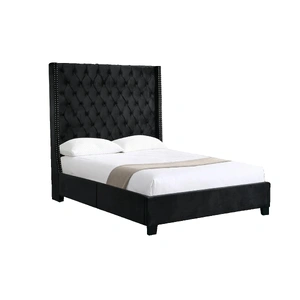 Ella Winged Bed 180cm - King Size - Black Velvet