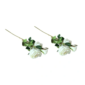 Artificial Rose Stems – Set of 2 Stems – 60cm with 3 Flowers Each - Off White