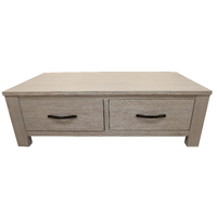 Coffee Table 127cm 2 Drawer Solid Mt Ash Timber Wood - White