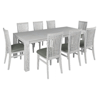 9pc Dining Set 225cm Table 8 PU Seat Chair Solid Mt Ash Wood - White