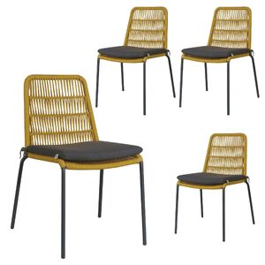 4pc Set Outdooor Rope Dining Chair Steel Frame Yellow