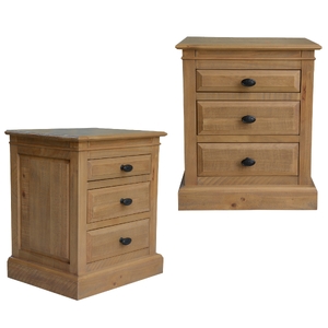 Set of 2 Bedside Table 3 Drawers Storage Cabinet Nightstand - Natural