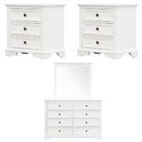 4pc Bedside Dresser Mirror Bedroom Chest of Drawers Set Cabinet - White