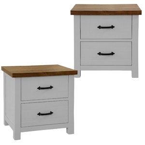 Set of 2 Bedside Table 2 Drawers Storage Cabinet Nightstand White Brown