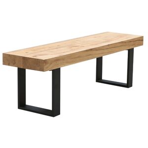 150cm Dining Table Bench Seat Veneer Solid Oak Top Metal Leg - Natural