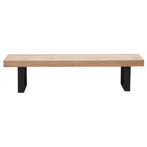 190cm Dining Table Bench Seat Veneer Solid Oak Top Metal Leg - Natural