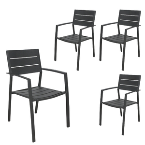 4pc Set Outdoor Dining Table Chair Aluminium Frame Grey