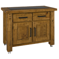 Teasel Kitchen Work Bench Storage Trolley Solid Pine Wood Portable Cart Wheels