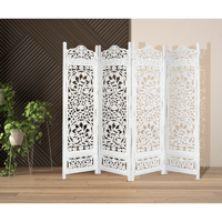 Glenrothes 4 Panel Room Divider Screen Privacy Shoji Timber Wood Stand - White