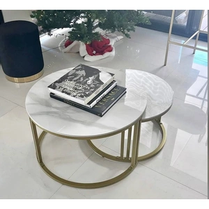 Interior Ave - Premier Nested Coffee Table Set - White Marble Stone