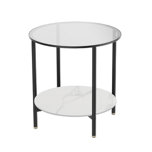 Cosmopolitan Two Tier Mix Side Table - Marble & Glass