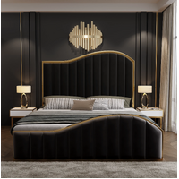 King Size Black Velvet Fabric Golden Metal Storage Elegant Luxury Bedframe
