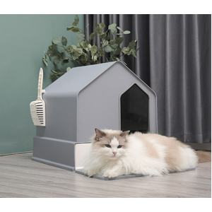 Petwiz Enclosed Cat Litter Box House - Grey
