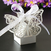 Ivory Cream Butterfly Wedding Engagement Party Bomboniere Favour Lolly Gift Almond Card Box - 10 Pack