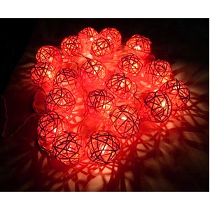 1 Set of Orange 5cm Rattan Cane 50 Ball Battery Powered LONG 5m String Lights Christmas Gift Home Wedding Party Bedroom Decoration Table Centrepiece