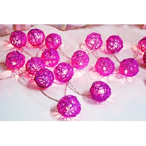 1 Set of Pink 5cm Rattan Cane 50 Ball Battery Powered LONG 5m String Lights Christmas Gift Home Wedding Party Bedroom Decoration Table Centrepiece