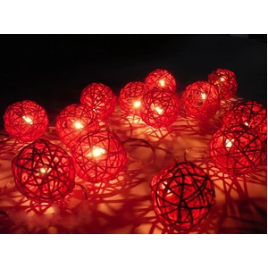 1 Set of Red 5cm Rattan Cane 50 Ball Battery Powered LONG 5m String Lights Christmas Gift Home Wedding Party Bedroom Decoration Table Centrepiece