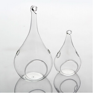 10 Pack of Hanging Clear Glass Tealight Candle Holder Tear Drop Pear Hour Glass Shape - 20cm High Terrarium Plant Mini Garden Holder Decoration Craft