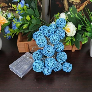 1 Set of Turquoise Blue 5cm Rattan Cane 50 Ball Battery Powered LONG 5m String Lights Christmas Gift Home Wedding Party Bedroom Decoration Table Centr