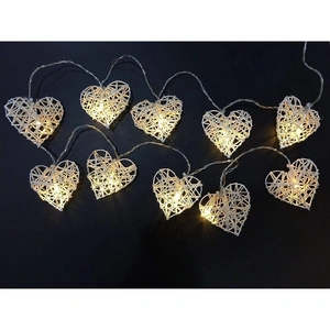 20 White 3D Hollowed Rattan Heart-Shaped 3M String Fairy Lights, Battery (AA) Indoor & Outdoor Decorations Wedding Valentines Romantic Room Table Ligh