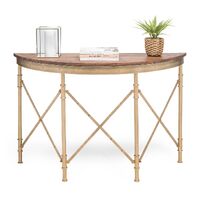 Wooden Hallway Console Table Half Round Shape in French Brass Finish