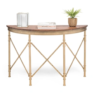Wooden Hallway Console Table Half Round Shape in French Brass Finish