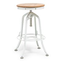 White Bar Stool Hamptons Style Height Adjustable and Swivel with Natural Wood Top