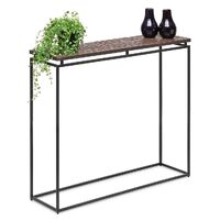 Modern Black Narrow Hallway Console Table with Copper Textured Wood Top