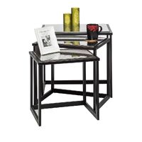 Black Iron Nested Tables with Stainless Steel Top in Set of 3