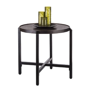 Jefferson Small Round Iron Black Side Table with Copper Finish Top