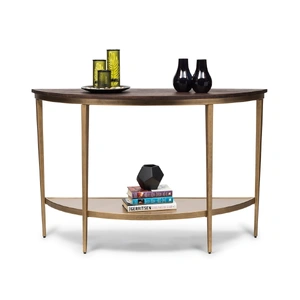 Dark French Brass Half Round Hallway Console Table with Wood Top